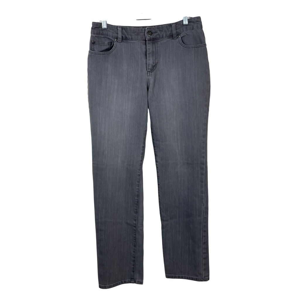 Chicos Platinum Ultimate Fit Slim Leg Gray Jeans Women's Size 1 Regular Stretch